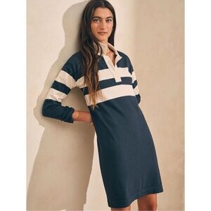 Faherty Navy and Cream 100% cotton Long Sleeve Rugby Dress